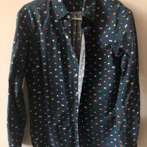 Land's End Medium Navy Patterned Button Up